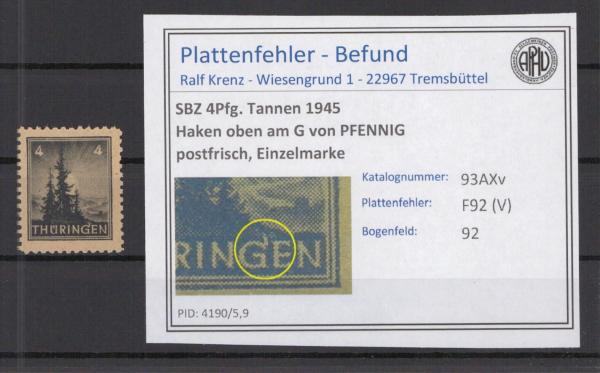SBZ_1945_PLATTENFEHLER_Nr_93AXv_V_postfrisch_Bild1