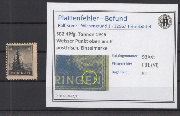 SBZ_1945_PLATTENFEHLER_Nr_93AXt_VI_postfrisch_Bild1