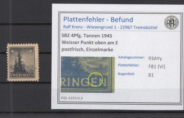 SBZ_1945_PLATTENFEHLER_Nr_93AYy_VI_postfrisch_Bild1
