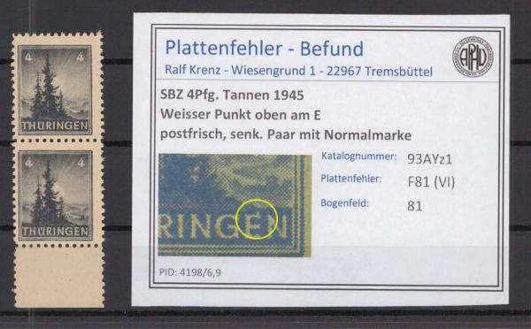 SBZ_1945_PLATTENFEHLER_Nr_93AYz1_VI_postfrisch_Bild1