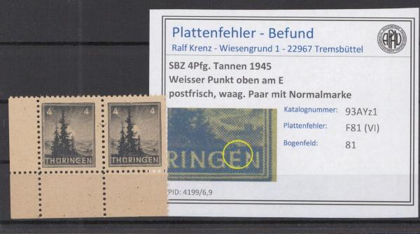 SBZ_1945_PLATTENFEHLER_Nr_93AYz1_VI_postfrisch_Bild1