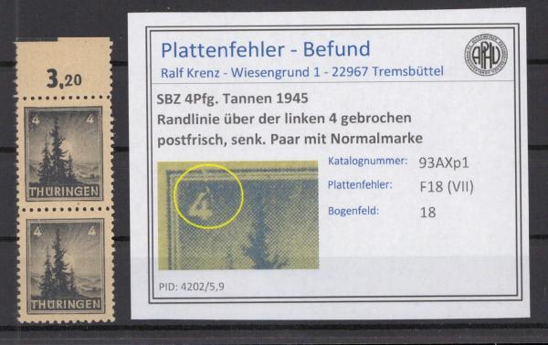 SBZ_1945_PLATTENFEHLER_Nr_93AXp1_VII_postfrisch_Bild1