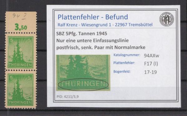 SBZ_1945_PLATTENFEHLER_Nr_94AXw_I_postfrisch_Bild1