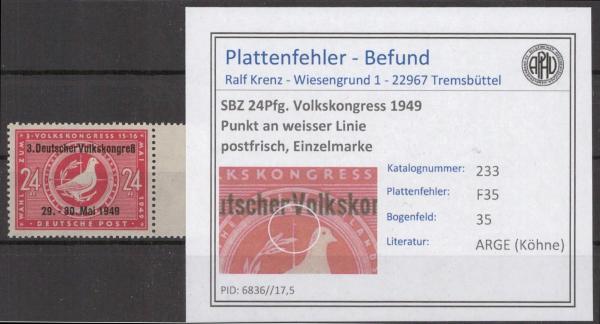 SBZ_1948_PLATTENFEHLER_Nr_233_F35_postfrisch_Bild1