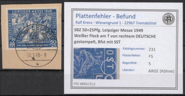 SBZ_1948_PLATTENFEHLER_Nr_231_F5_gestempelt_Bild1