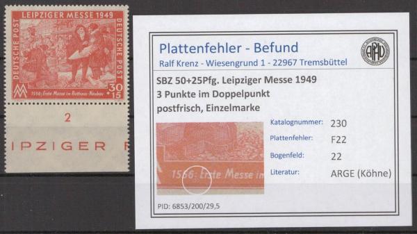 SBZ_1948_PLATTENFEHLER_Nr_230_F22_postfrisch_Bild1