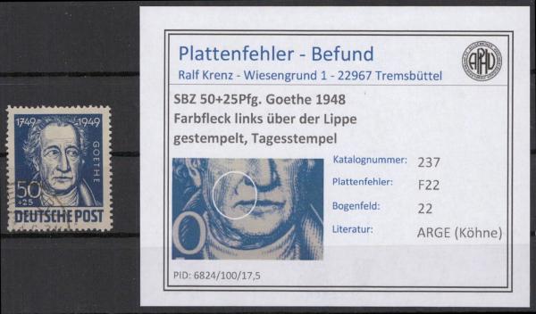 SBZ_1948_PLATTENFEHLER_Nr_237_F22_gestempelt_Bild1