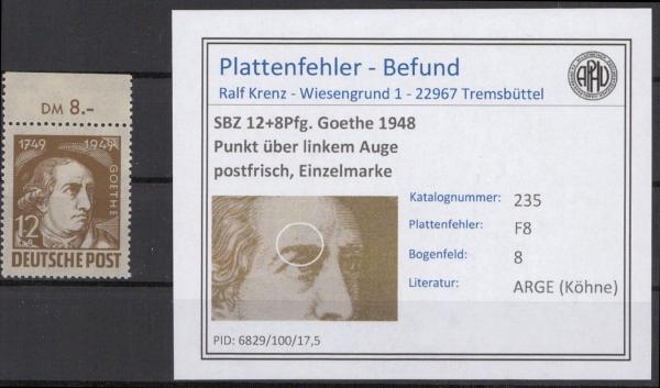 SBZ_1948_PLATTENFEHLER_Nr_235_F8_postfrisch_Bild1