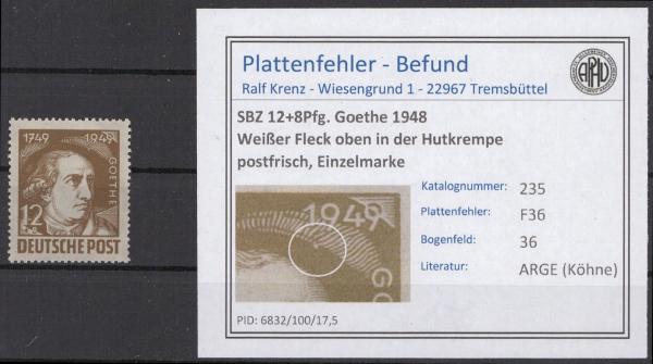 SBZ_1948_PLATTENFEHLER_Nr_235_F36_postfrisch_Bild1
