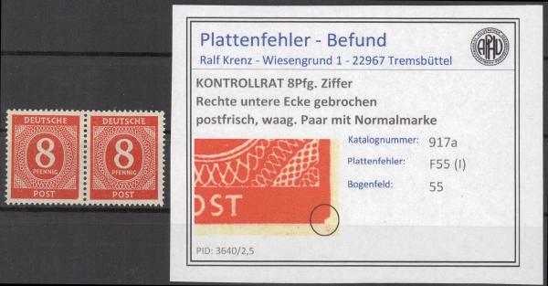 KONTROLLRAT_1947_PLATTENFEHLER_Nr_917_I_postfrisch_Bild1