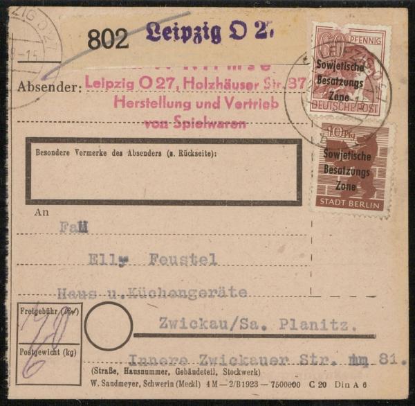 SBZ_1948_Interessante_Paketkarte_mit_Nr_203_gestempelt_Bild1