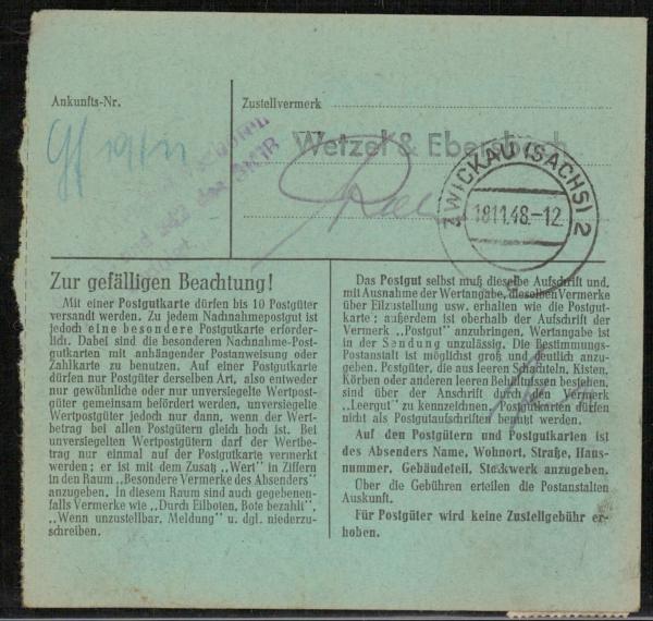 SBZ_1948_Interessante_Paketkarte_mit_Nr_203_gestempelt_Bild2