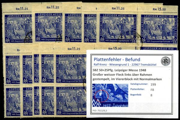 SBZ_1948_PLATTENFEHLER_Nr_199_F8_gestempelt_Bild1