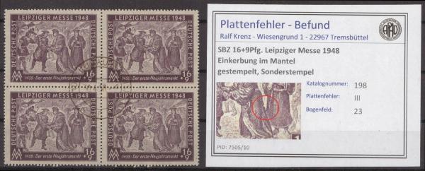 SBZ_1948_PLATTENFEHLER_Nr_198_III_gestempelt_Bild1