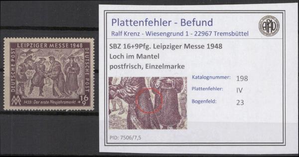 SBZ_1948_PLATTENFEHLER_Nr_198_IV_postfrisch_Bild1