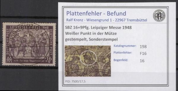 SBZ_1948_PLATTENFEHLER_Nr_198_F16_gestempelt_Bild1