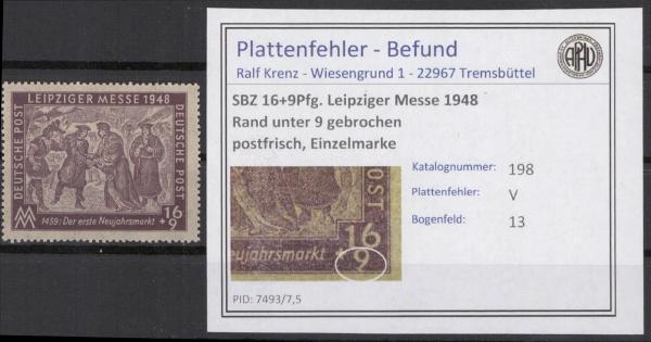 SBZ_1948_PLATTENFEHLER_Nr_198_V_postfrisch_Bild1