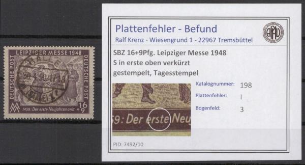 SBZ_1948_PLATTENFEHLER_Nr_198_I_gestempelt_Bild1