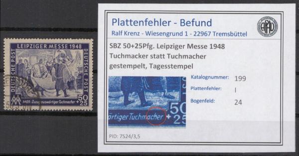 SBZ_1948_PLATTENFEHLER_Nr_199_I_gestempelt_Bild1