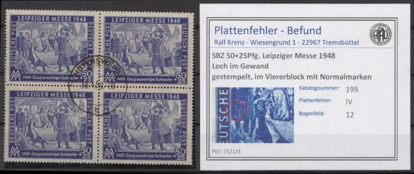 SBZ_1948_PLATTENFEHLER_Nr_199_IV_gestempelt_Bild1