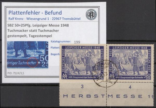 SBZ_1948_PLATTENFEHLER_Nr_199_I_gestempelt_Bild1
