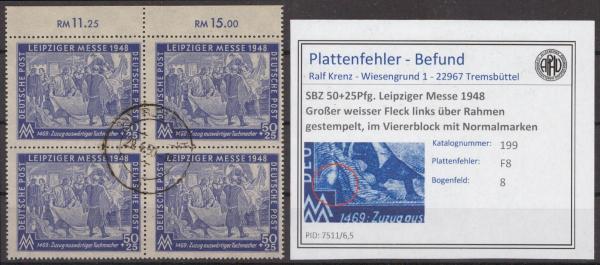 SBZ_1948_PLATTENFEHLER_Nr_199_F8_gestempelt_Bild1