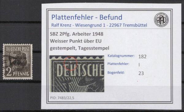 SBZ_1948_PLATTENFEHLER_Nr_182_I_gestempelt_Bild1