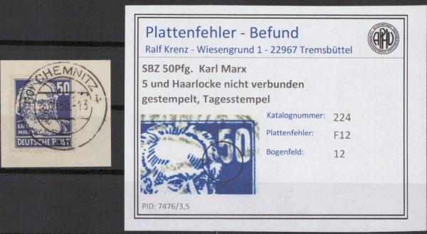 SBZ_1948_PLATTENFEHLER_Nr_224_F12_gestempelt_Bild1