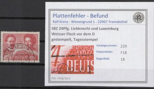SBZ_1949_PLATTENFEHLER_Nr_229_F18_gestempelt_Bild1