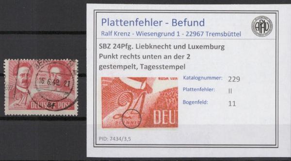 SBZ_1949_PLATTENFEHLER_Nr_229_II_gestempelt_Bild1