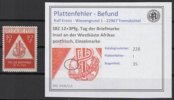 SBZ_1949_PLATTENFEHLER_Nr_228_I_postfrisch_Bild1