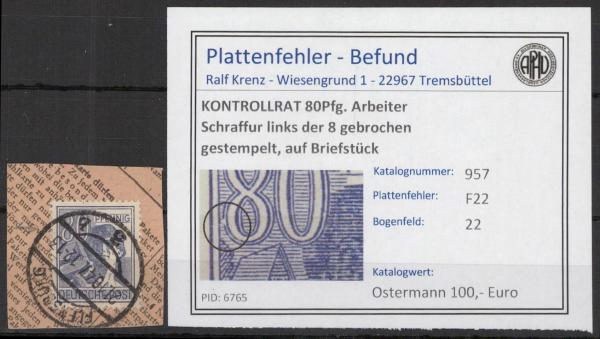 KONTROLLRAT_1946_PLATTENFEHLER_Nr_957_F22_gestempelt_Bild1