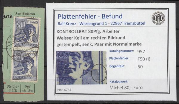 KONTROLLRAT_1946_PLATTENFEHLER_Nr_957_I_gestempelt_Bild1