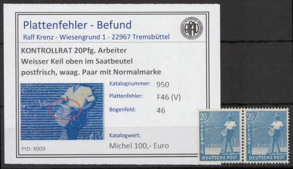 KONTROLLRAT_1946_PLATTENFEHLER_Nr_950_V_postfrisch_Bild1