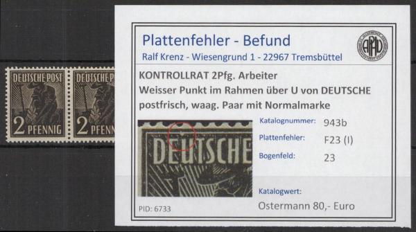 KONTROLLRAT_1946_PLATTENFEHLER_Nr_943b_I_postfrisch_Bild1