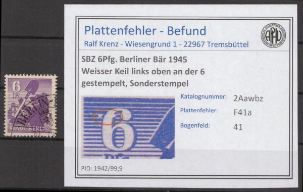 SBZ_1945_PLATTENFEHLER_Nr_2Aawbz_F41a_gestempelt_Bild1