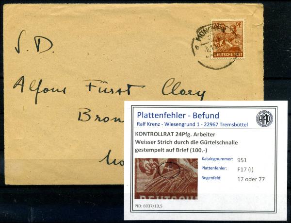 KONTROLLRAT_1947_PLATTENFEHLER_Nr_951_I_gestempelt_Bild1