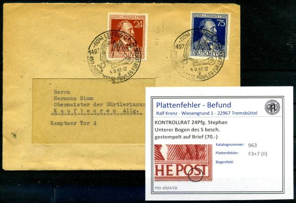 KONTROLLRAT_1947_PLATTENFEHLER_Nr_963_II_gestempelt_Bild1