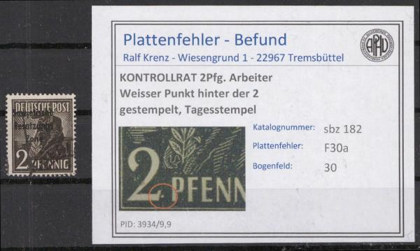 SBZ_1945_PLATTENFEHLER_Nr_182_F30_gestempelt_Bild1