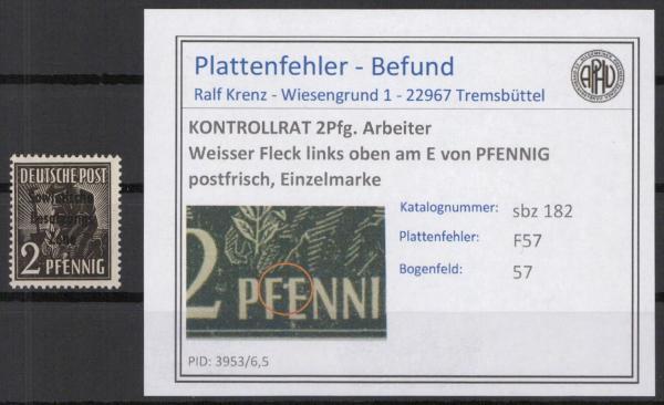 SBZ_1945_PLATTENFEHLER_Nr_182_F57_postfrisch_Bild1
