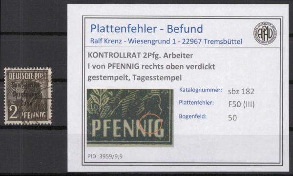 SBZ_1945_PLATTENFEHLER_Nr_182_F50_gestempelt_Bild1