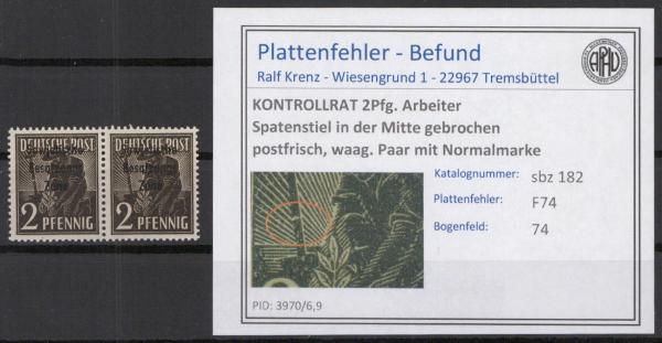 SBZ_1945_PLATTENFEHLER_Nr_182_F74_postfrisch_Bild1