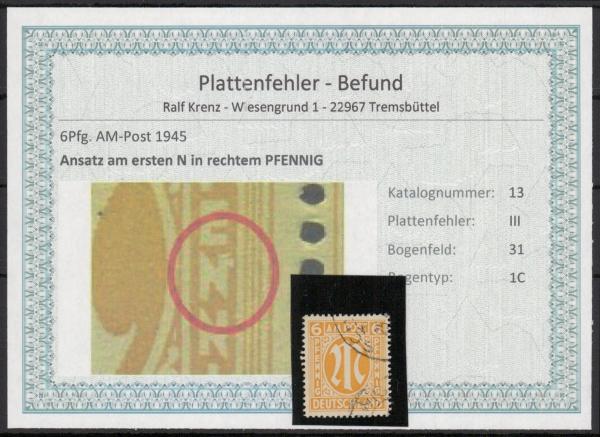 BIZONE_1948_PLATTENFEHLER_Nr_13III_gestempelt_Bild1