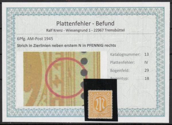 BIZONE_1948_PLATTENFEHLER_Nr_13IV_gestempelt_Bild1