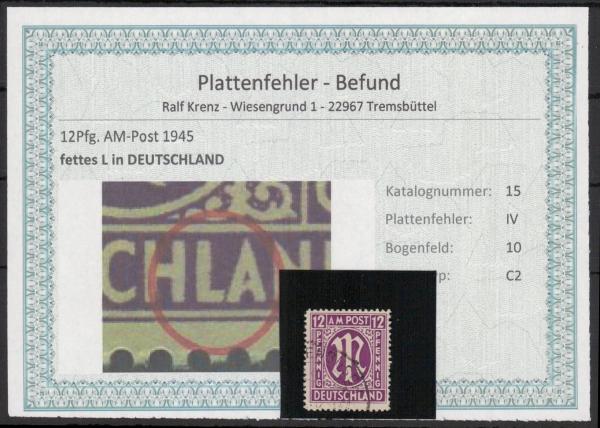 BIZONE_1948_PLATTENFEHLER_Nr_15IV_gestempelt_Bild1