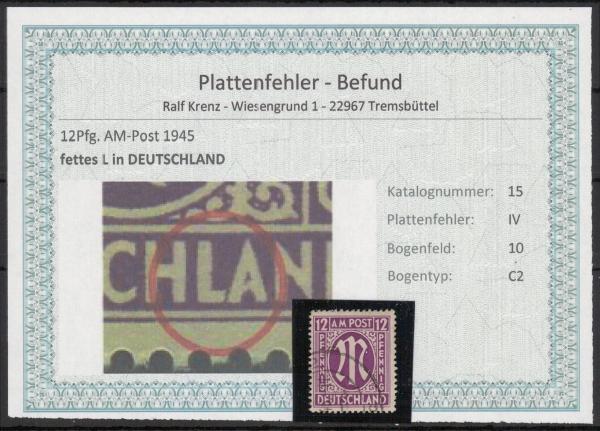 BIZONE_1948_PLATTENFEHLER_Nr_15IV_gestempelt_Bild1