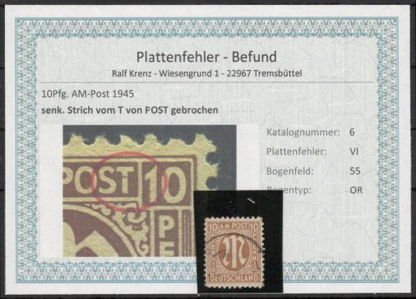 BIZONE_1948_PLATTENFEHLER_Nr_6VI_gestempelt_Bild1