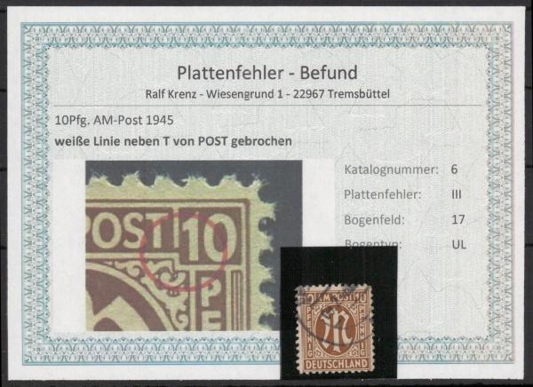 BIZONE_1948_PLATTENFEHLER_Nr_6III_gestempelt_Bild1