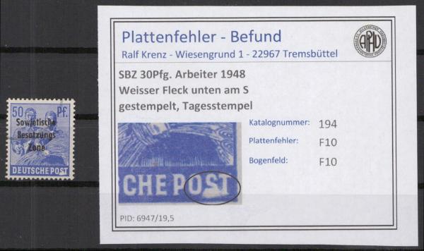 SBZ_1945_PLATTENFEHLER_Nr_194_F10_gestempelt_Bild1