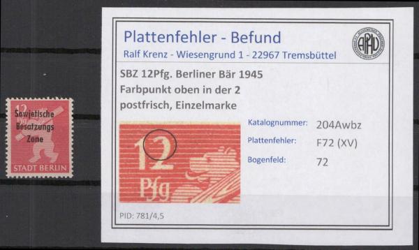 SBZ_1948_PLATTENFEHLER_Nr_204Awbz_XV_postfrisch_Bild1